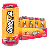 GHOST lata Strawbango vista frontal con diseño claro y sin azúcares