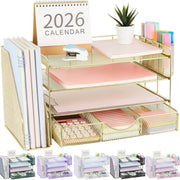 gianotter front view showing gold finish and organized trays for tidy desk