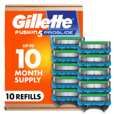 Gillette Fusion5 ProGlide front packaging showing ten blade refills and clear branding for easy restock