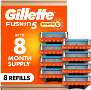 Gillette Fusion5 vista frontal del empaque mostrando 8 recambios y beneficio ahorro