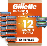 Gillette front packaging showing Fusion5 and ProGlide refills and benefits