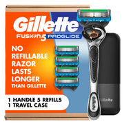 Gillette Fusion5 ProGlide handle front view showing ergonomic grip for controlled shaving