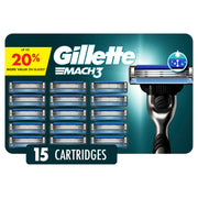 Gillette Mach3 front packaging showing 15 refills and convenience