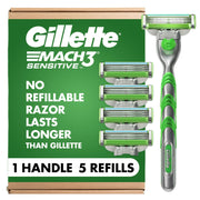 Gillette Mach3 Sensitive frente del empaque mostrando el kit y beneficios