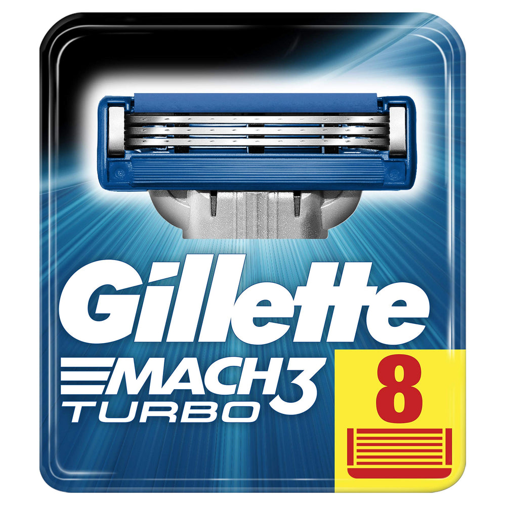 Gillette Mach3 Turbo frontal mostrando kit y filo para afeitado más suave