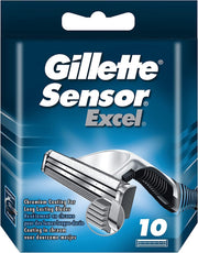 Gillette Sensor Excel frente del empaque mostrando 10 cartuchos y conveniencia