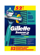 Gillette Sensor2 Plus empaque frontal mostrando caja de 52 rasuradoras y ahorro
