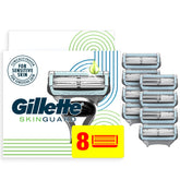 Gillette SkinGuard vista frontal del embalaje mostrando 8 recambios y conveniencia