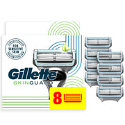 Gillette SkinGuard vista frontal del embalaje mostrando 8 recambios y conveniencia