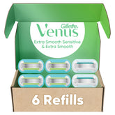 Gillette Venus vista frontal del pack mostrando seis recambios, conveniencia y ahorro