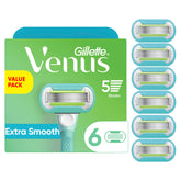 Gillette Venus empaque frontal mostrando seis recambios y beneficio de ahorro