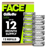 Gillette branded front packaging showing 12-count refill pack and benefits