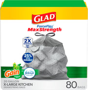 Glad frontal del paquete XL 20 gal ofreciendo resistencia visible