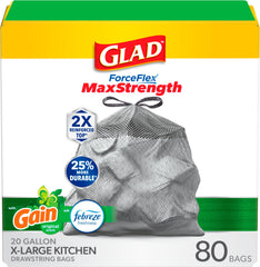Glad frontal del paquete XL 20 gal ofreciendo resistencia visible