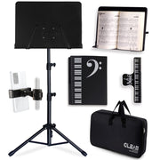GLEAM front view of full metal music stand showing strong tripod stability