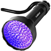 GLOSSDAY linterna UV vista frontal mostrando 100 LED, mayor visibilidad