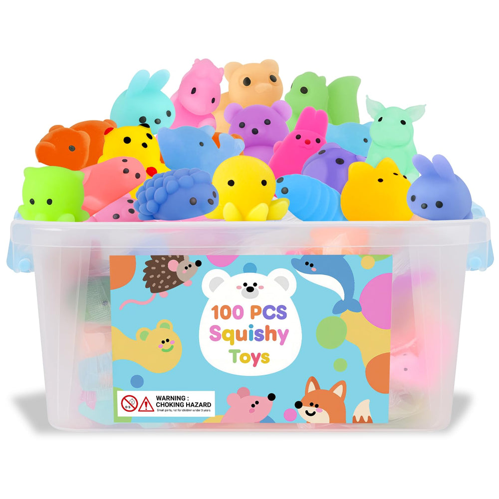 Gluaintdux cubo presentacion con 100 squishies surtidos, fácil transporte