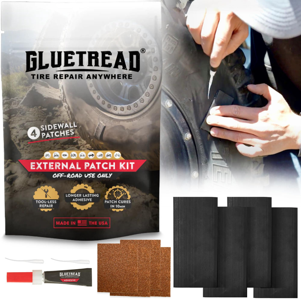 GlueTread paquete frontal mostrando kit completo y portabilidad