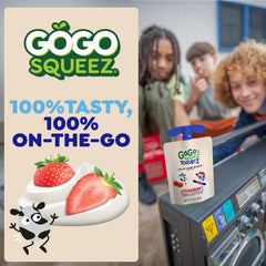 GoGo SqueeZ pouch en mano para comparar tamaño y porción fácil