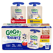 GoGo squeeZ envase frontal mostrando variedad y facilidad de transporte