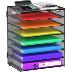 GoldOrcle vista frontal del organizador de 8 niveles con documentos ordenados