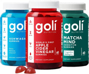 Goli trio front packaging showing all three jars and benefits