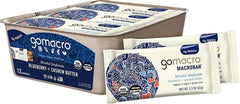 GoMacro front packaging showing blueberry cashew bars and certifications