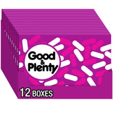 Good & Plenty vista frontal de la caja resaltando colores y diseño