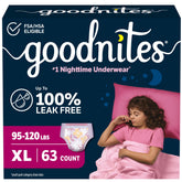 GoodNites empaque frontal XL mostrando el pack y tranquilidad nocturna