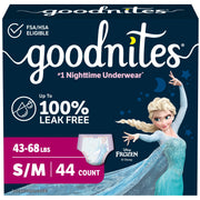 GoodNites front packaging S/M showing pack and count for convenience