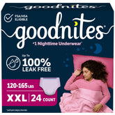 GoodNites XXL front packaging showing product and count benefits
