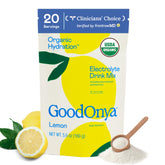 GoodOnya front packaging showing certified organic label and 20 servings benefit