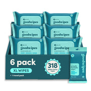 goodwipes paquete frontal Shea-Coco mostrando diseño y sello flushable