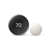 Google Nest thermostat front view in silver showing clear, modern interface and energy savings