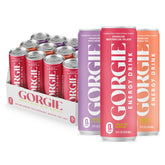 GORGIE front view of 12-pack showing cans and bright packaging, highlighting convenience