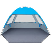 Gorich front view of beach tent showing spacious shaded area and family comfort