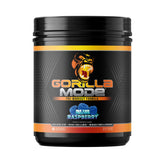 Gorilla Mind Gorilla Mode tub front view showing Blue Raspberry flavor and benefits