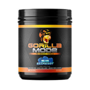 Gorilla Mind Gorilla Mode tub front view showing Blue Raspberry flavor and benefits