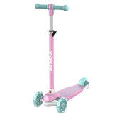 Gotrax KS1 front profile showing stable three-wheel design and bright LED wheels