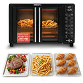 Gourmia front view showing French doors and sleek black finish for compact storage