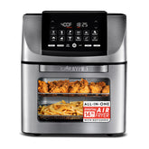 Gourmia front view stainless oven showing controls and window for easy monitoring