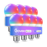 Govee front packaging showing eight A19 bulbs and benefits