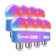 Govee front packaging showing eight A19 bulbs and benefits