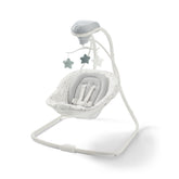 Graco simple sway front view showing plush seat and mobile, adds soothing comfort