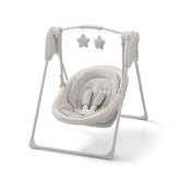 Graco slim spaces front view showing compact modern frame and cozy seat for easy placement