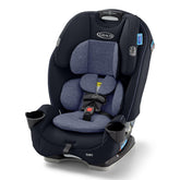 Graco SlimFit front view showing compact seat and harness benefit space-saving fit