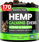 Grateful Pawz envase frontal mostrando 170 golosinas y facilidad de uso