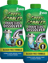 Green Gobbler front packaging showing product and unclogging benefit