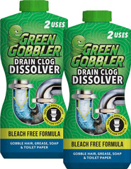 Green Gobbler front packaging showing product and unclogging benefit
