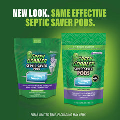 Green Gobbler pod being dropped into a toilet to prevent backups